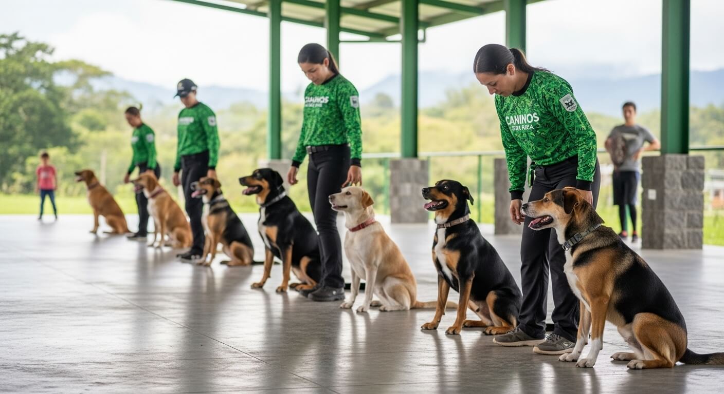 Adiestrador canino profesional trabajando con una mascota