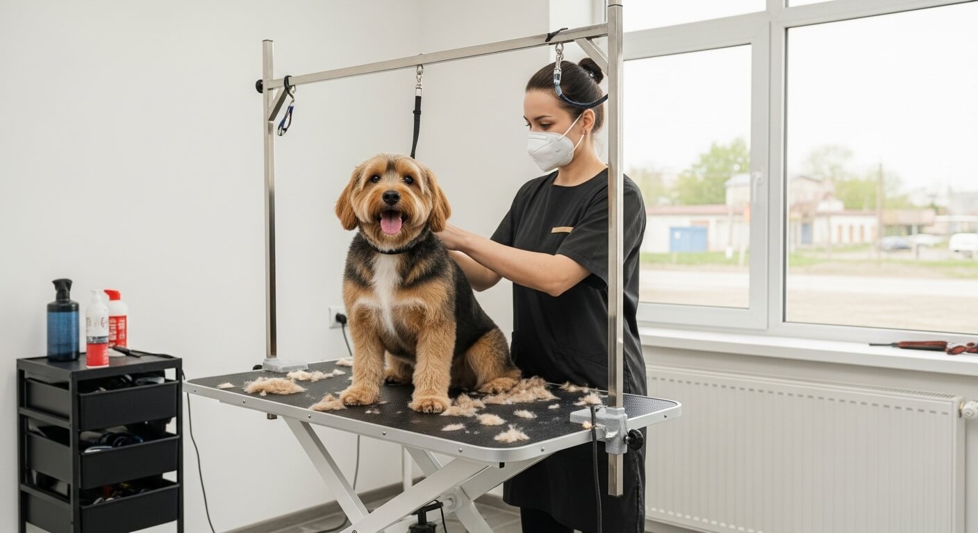 Perro recibiendo servicio de peluquería canina profesional
